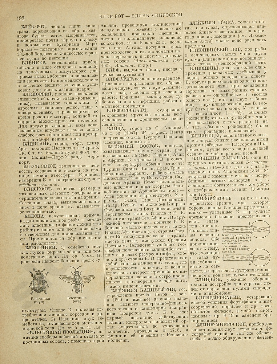 Энциклопедический словарь 1953. Стр. 192 - Блекнер - Блинк-микроскоп