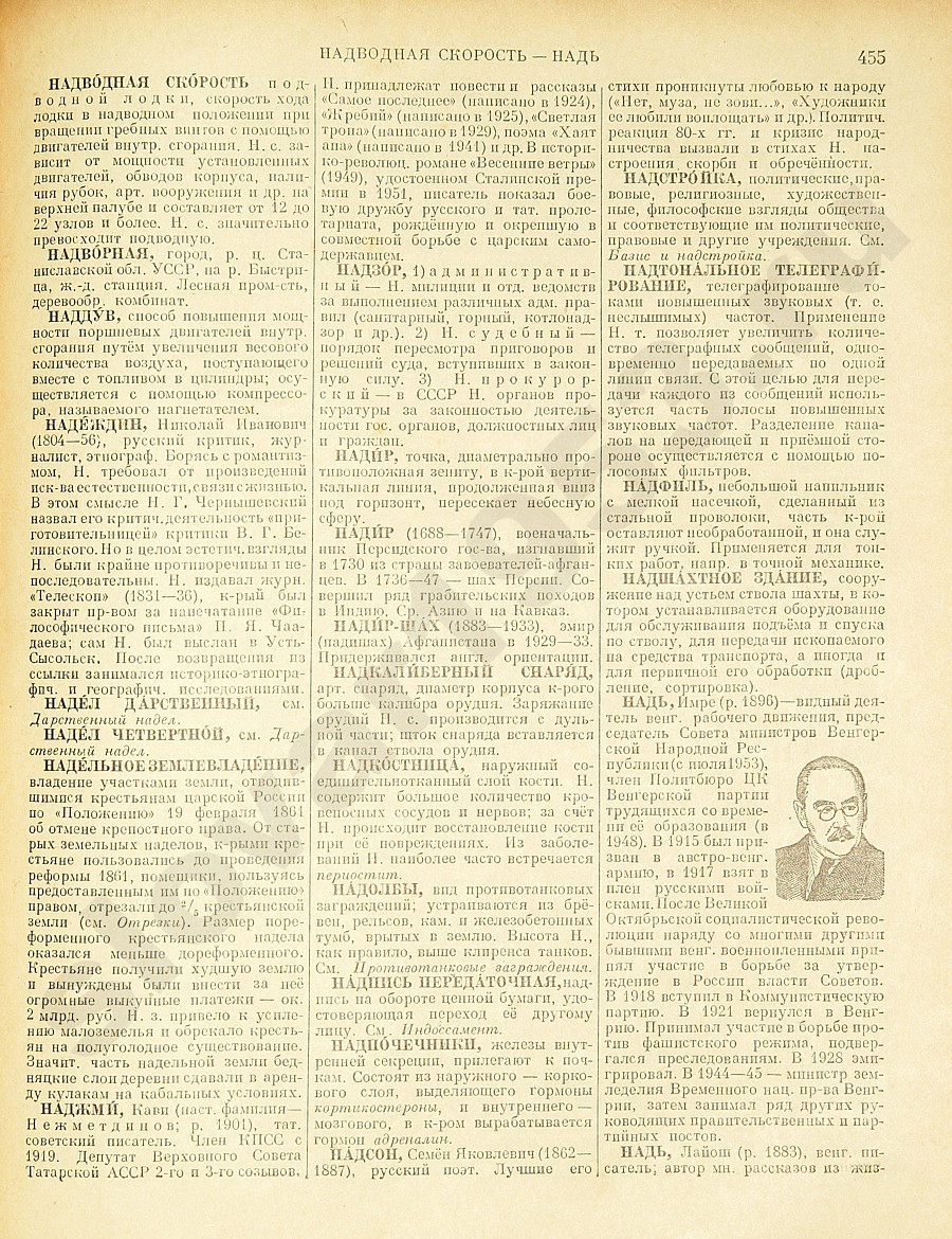 Энциклопедический словарь 1953. Стр. 455 - Надводная скорость - Надь Лайош