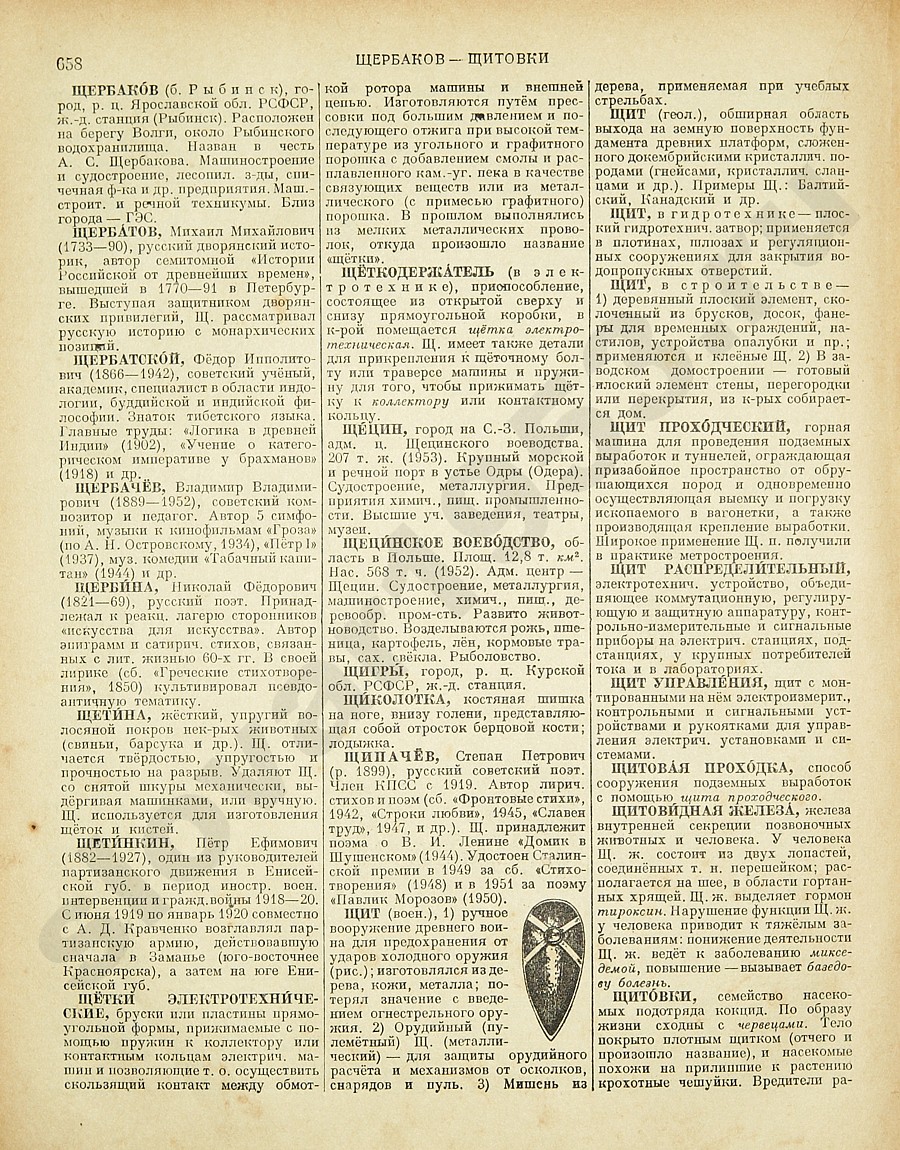 Энциклопедический словарь 1953. Стр. 658 - Щербаков - Щитовки